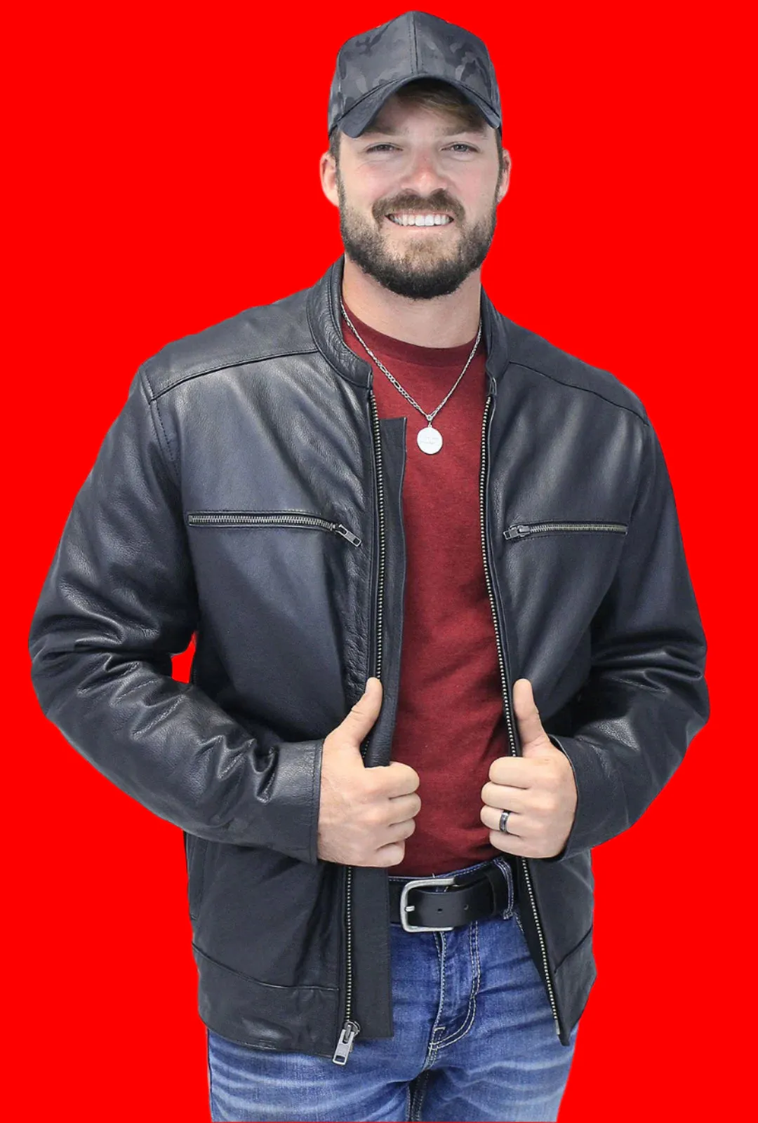 Men's Vented Concealed Pocket Scooter Motorcycle Jacket #M6919VZK