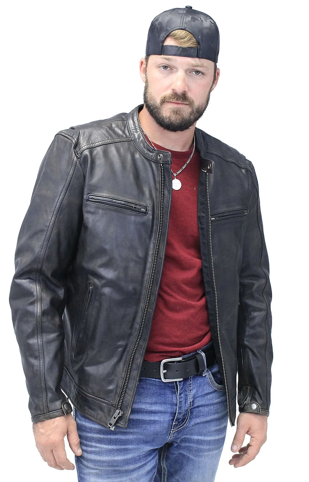 Men's Vintage Black Scooter Jacket w/Concealed Pockets #MA2530ZVV