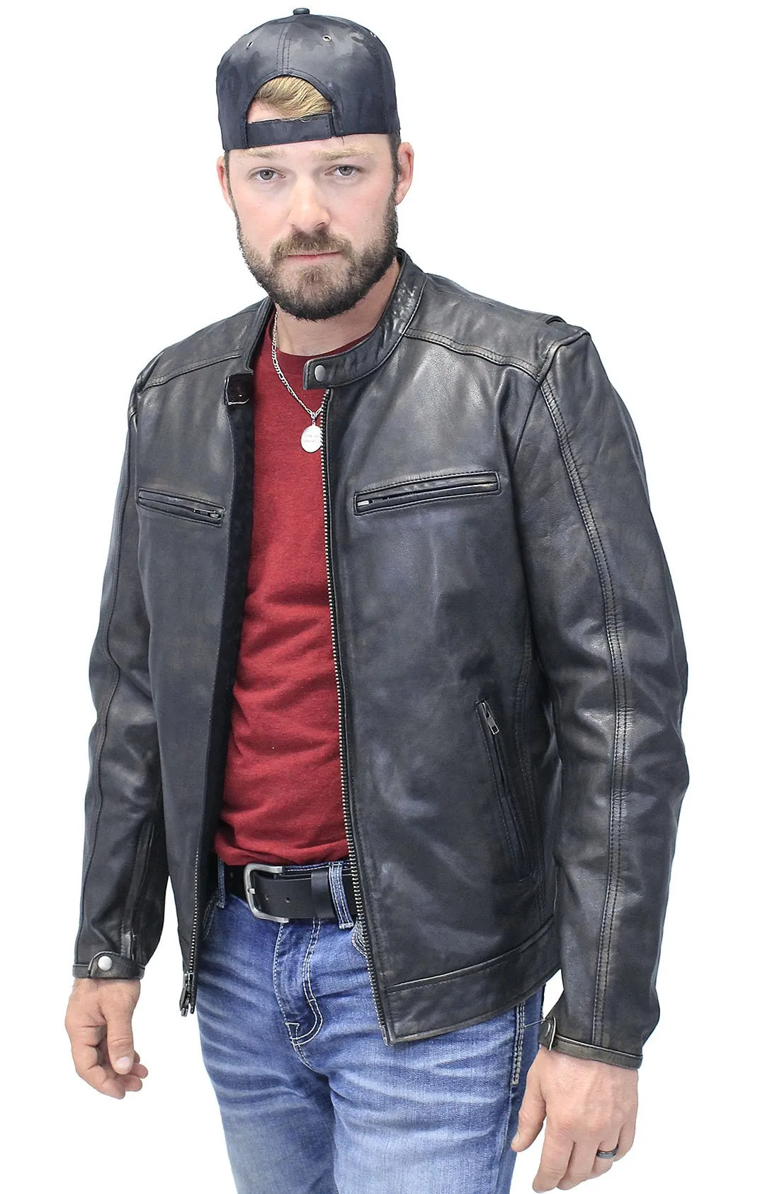 Men's Vintage Black Scooter Jacket w/Concealed Pockets #MA2530ZVV