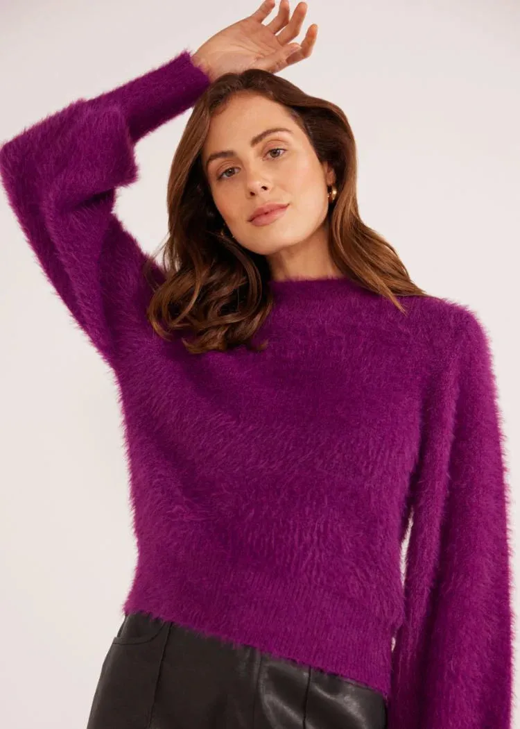 Millie Fluffy Knit Jumper- Plum