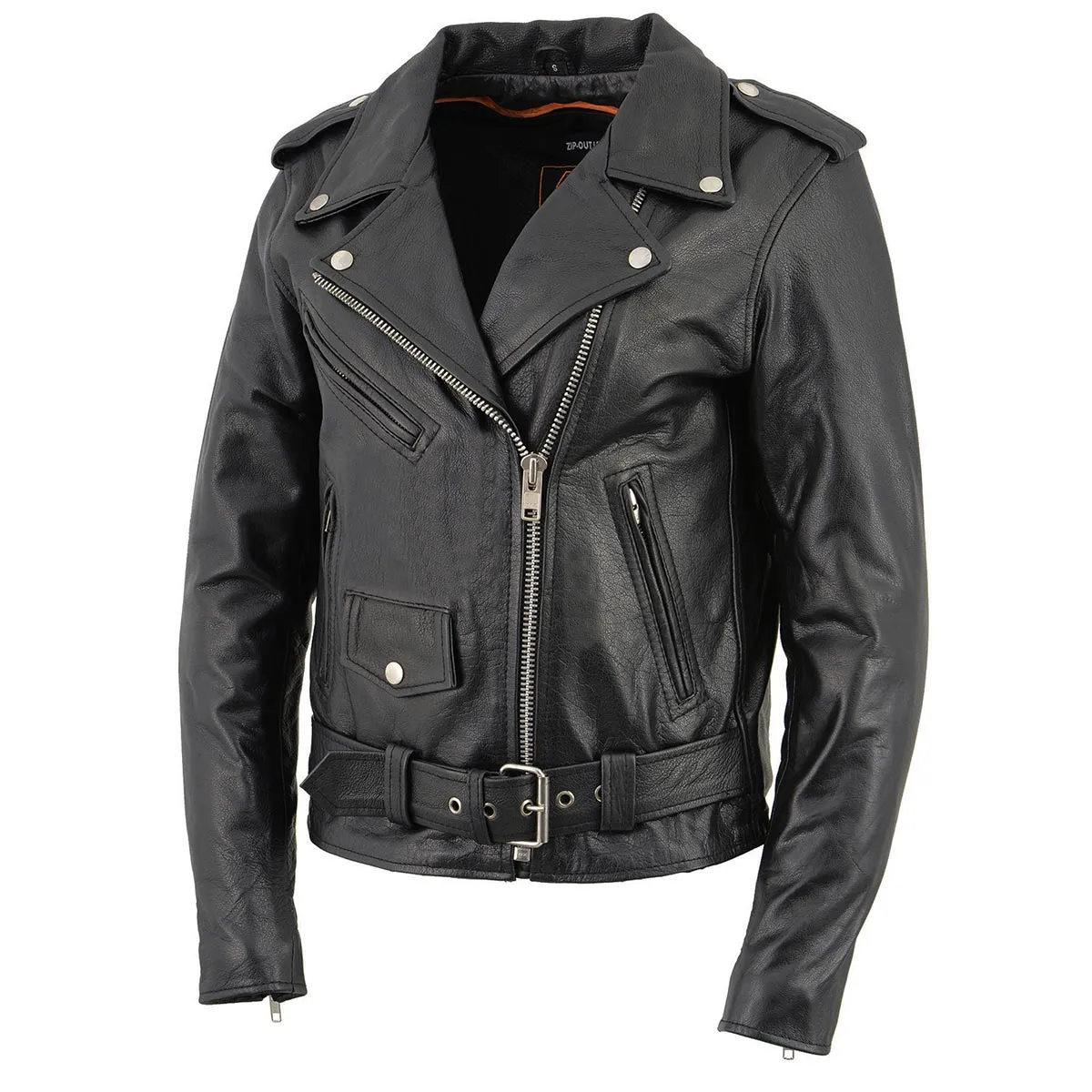 Milwaukee Leather LKL2701 Women's Classic Black Premium Leather Motorcycle Rider Jacket with Built-In Belt