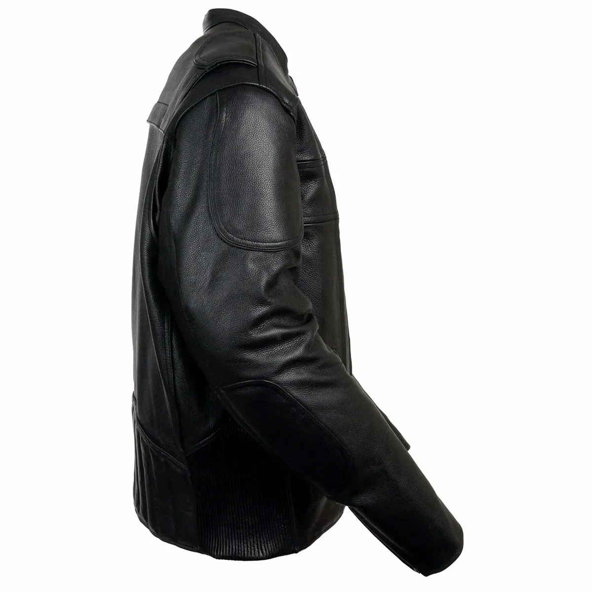 Milwaukee Leather LKM1705 Men's Black Side Stretch Vented Black Leather Scooter Jacket