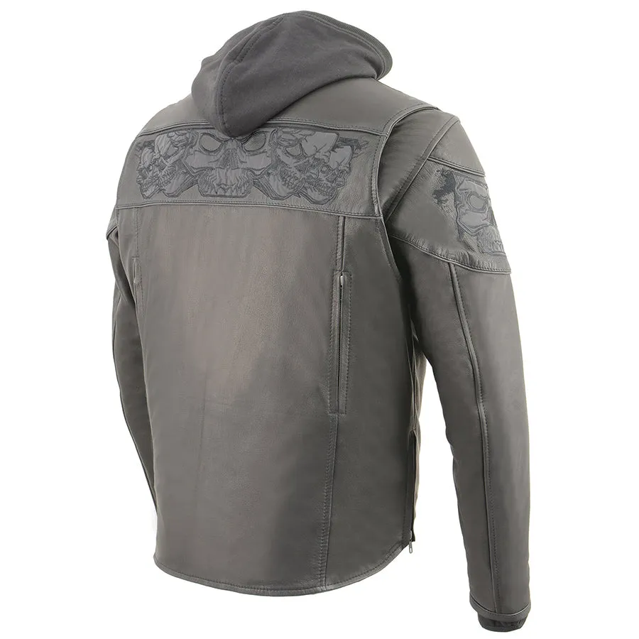 Milwaukee Leather Men's Leather Crossover Scooter Jacket w/ Reflective Skulls