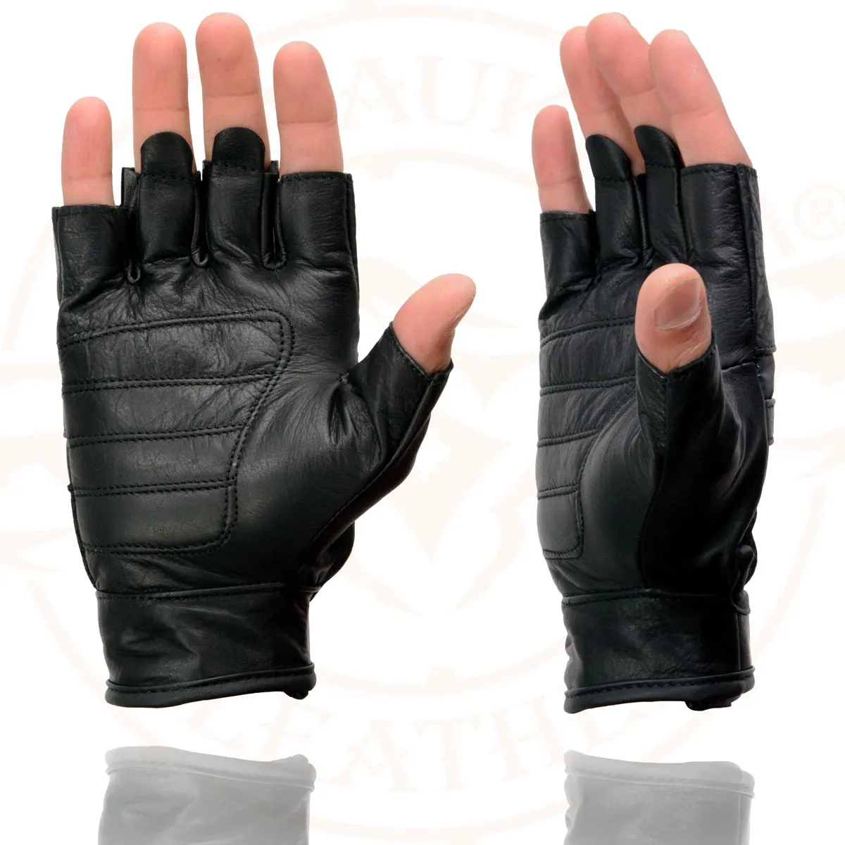 Milwaukee Leather MG7548 Men's Black Leather Mesh Gel Palm Fingerless Motorcycle Hand Gloves W/ ‘Reflective Bands’