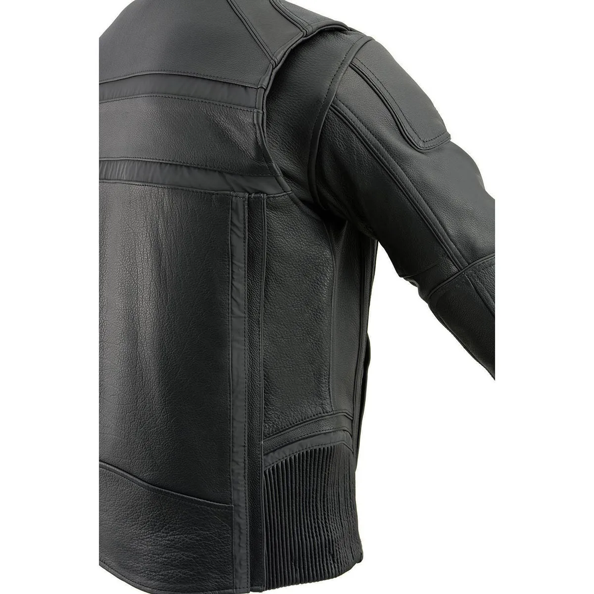 Milwaukee Leather ML2083 Men's Black Premium Leather Vented Motorcycle Rider Jacket w/ Reflective Piping