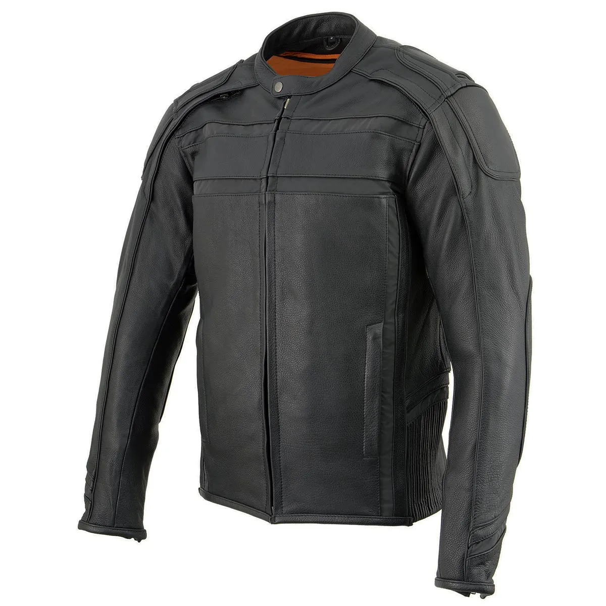 Milwaukee Leather ML2083 Men's Black Premium Leather Vented Motorcycle Rider Jacket w/ Reflective Piping