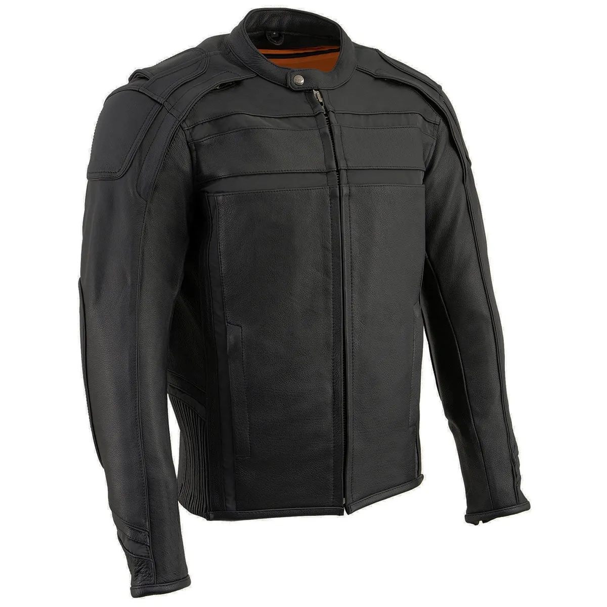 Milwaukee Leather ML2083 Men's Black Premium Leather Vented Motorcycle Rider Jacket w/ Reflective Piping