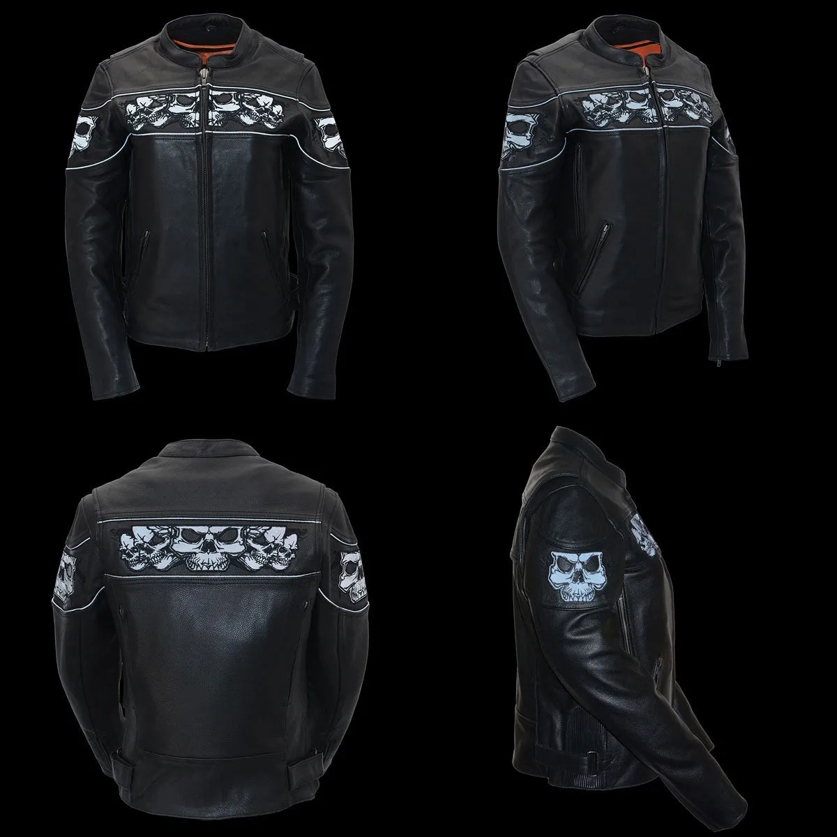 Milwaukee Leather MLL2540 Women's Crossover Black Leather Scooter Jacket w/ Reflective Skull Graphic