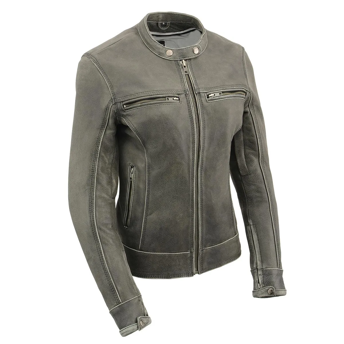 Milwaukee Leather MLL2550 Women's Scooter Distressed Grey Leather Motorcycle Riding Vented Jacket