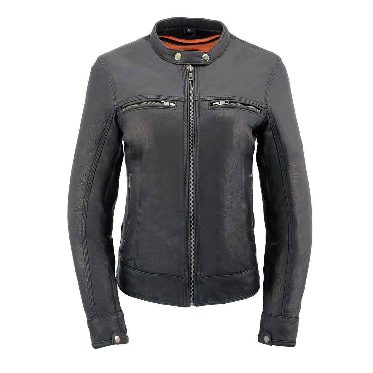 Milwaukee Leather MLL2551 Women's Scooter Black Leather Vented Lightweight Triple Stitch Motorcycle Jacket