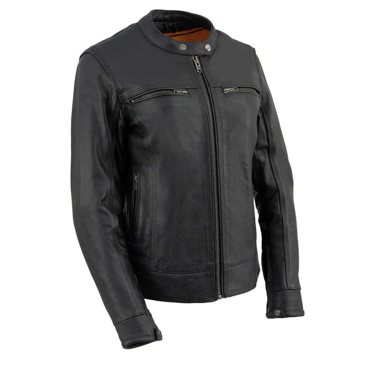 Milwaukee Leather MLL2552 Women's Cool-Tec Black Leather Scooter Triple Stitch Motorcycle Jacket