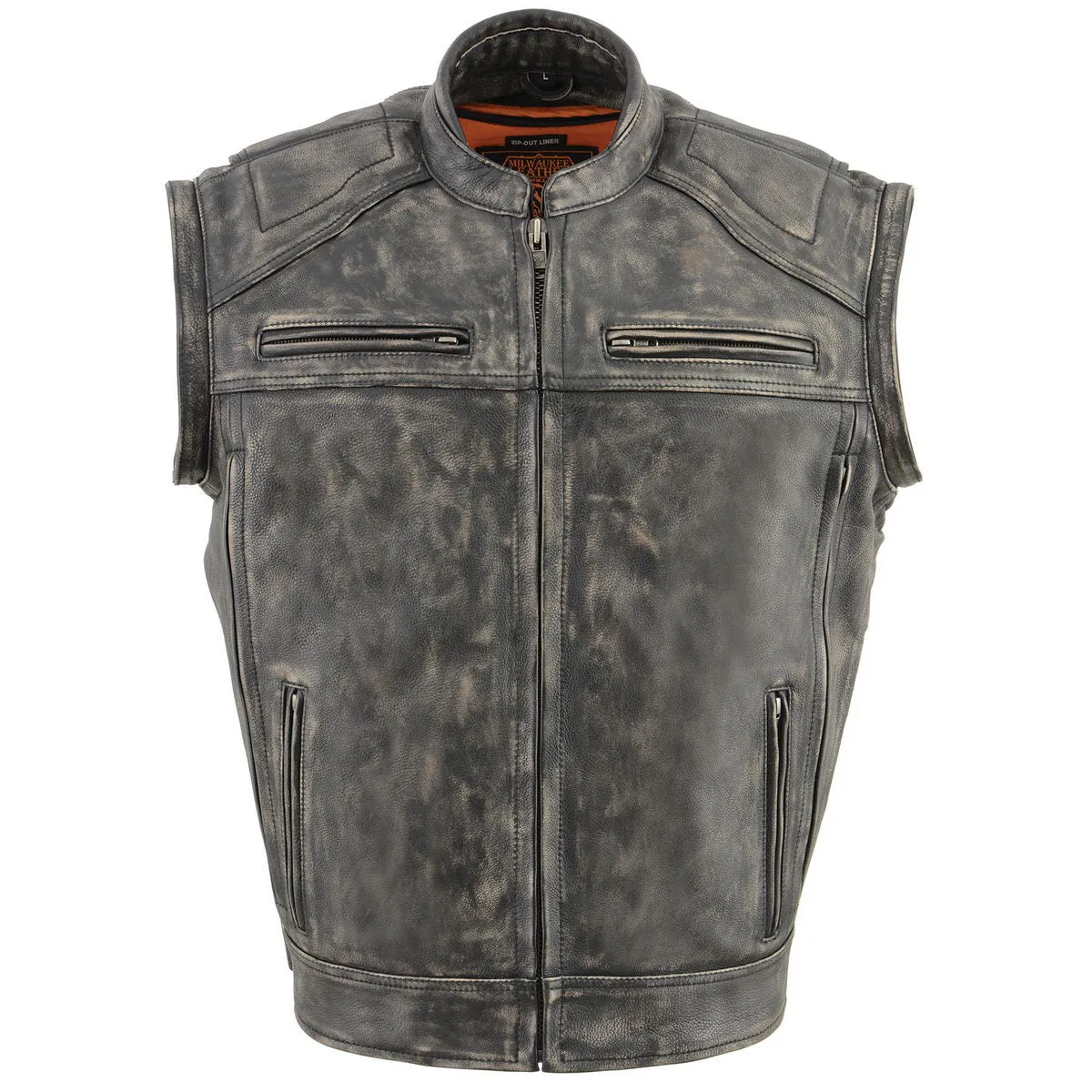 Milwaukee Leather MLM1509 Men's Distressed Brown ‘2 in 1’ Leather Jacket with Zip-Off Sleeves