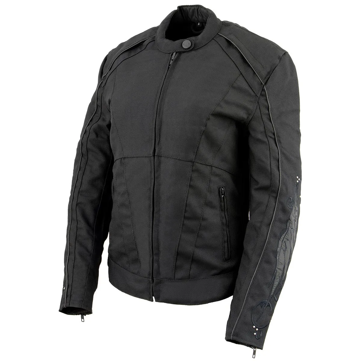 Milwaukee Leather MPL1954 Women's 'Studded Wings' Black Textile Moto Jacket