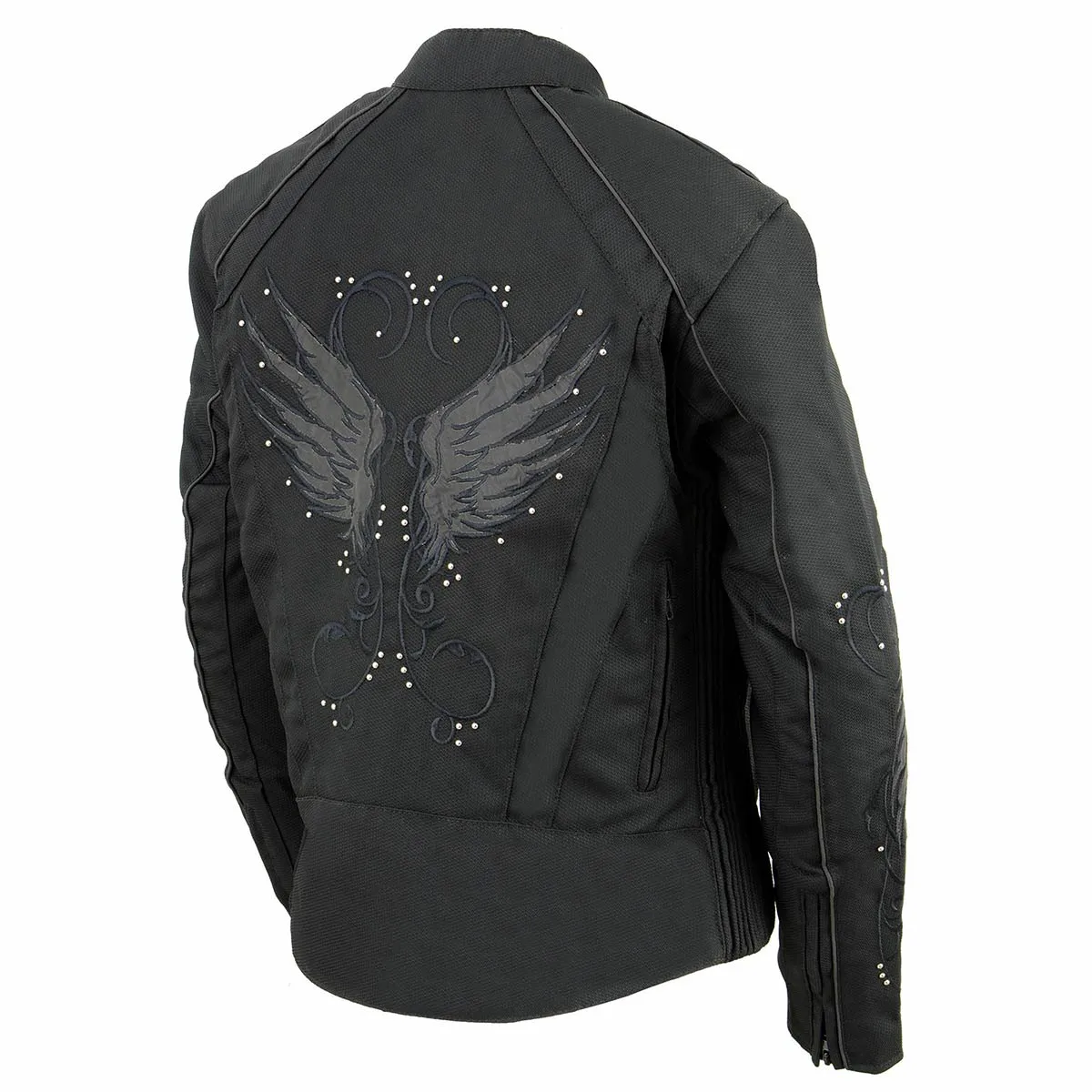 Milwaukee Leather MPL1954 Women's 'Studded Wings' Black Textile Moto