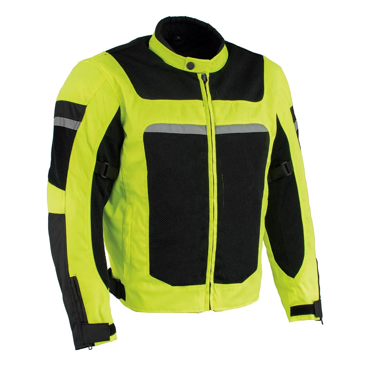 Milwaukee Leather MPM1794 High Vis Green Armored Mesh Racer Jacket with Reflective Piping for Men - All Season Jacket