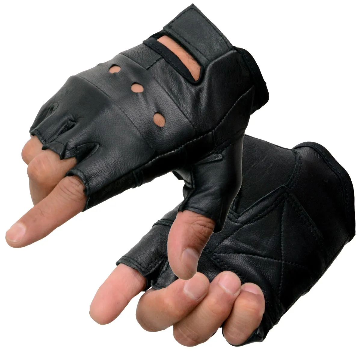 Milwaukee Leather SH216 Men's Black Leather Gel Padded Palm Fingerless