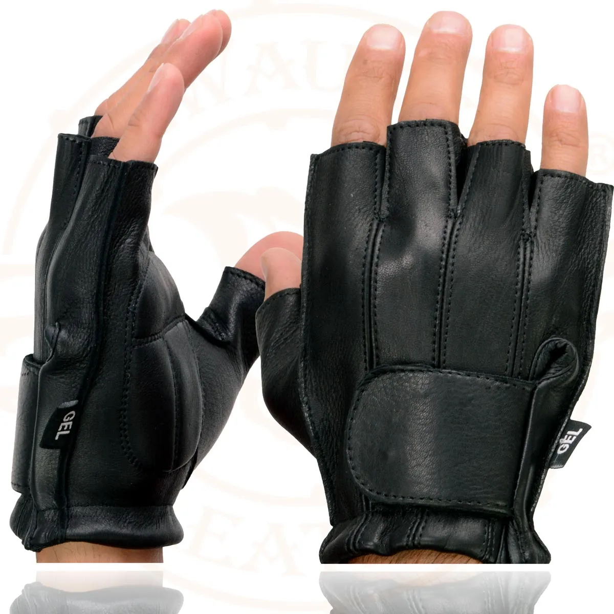 Milwaukee Leather SH850 Men's Black Leather Gel Padded Palm Fingerless