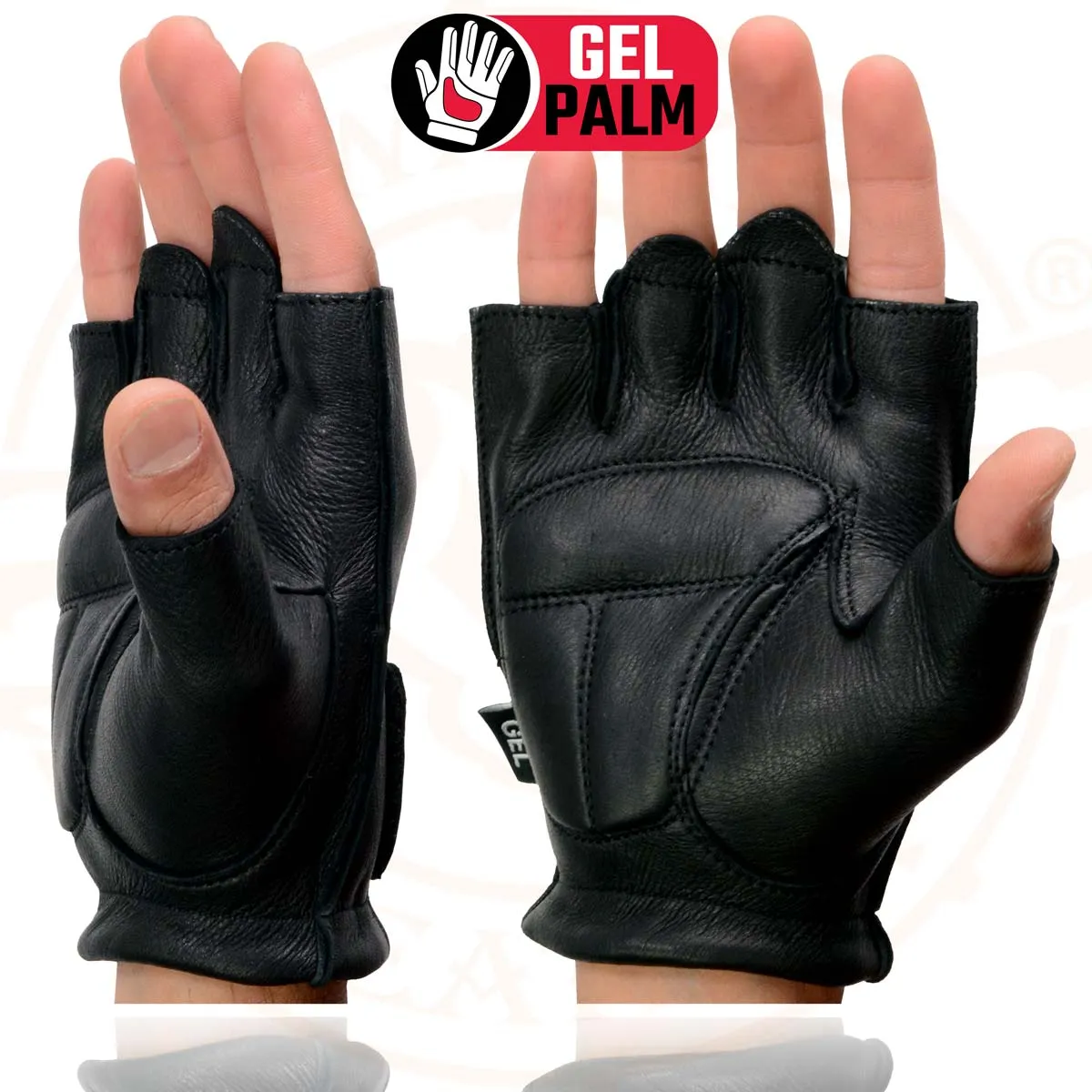 Milwaukee Leather SH850 Men's Black Leather Gel Padded Palm Fingerless