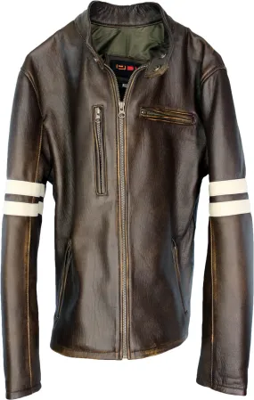 MUSTANG Leather Jacket Distressed Brown - Cafe Racer Stripes