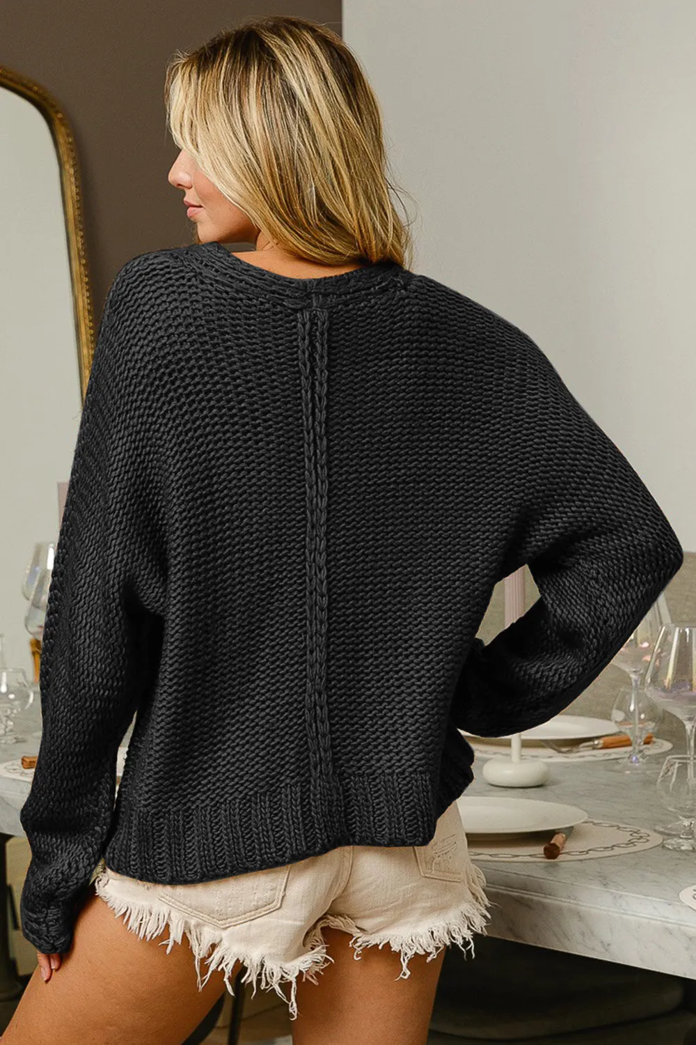 Nelly V-Neck Cable Knit Sweater