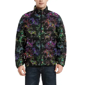 Neon Floral Elks Men's Stand Collar Padded Jacket