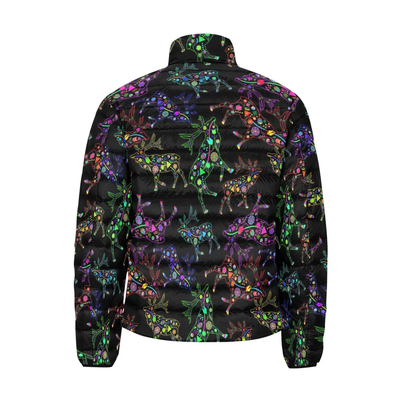 Neon Floral Elks Men's Stand Collar Padded Jacket