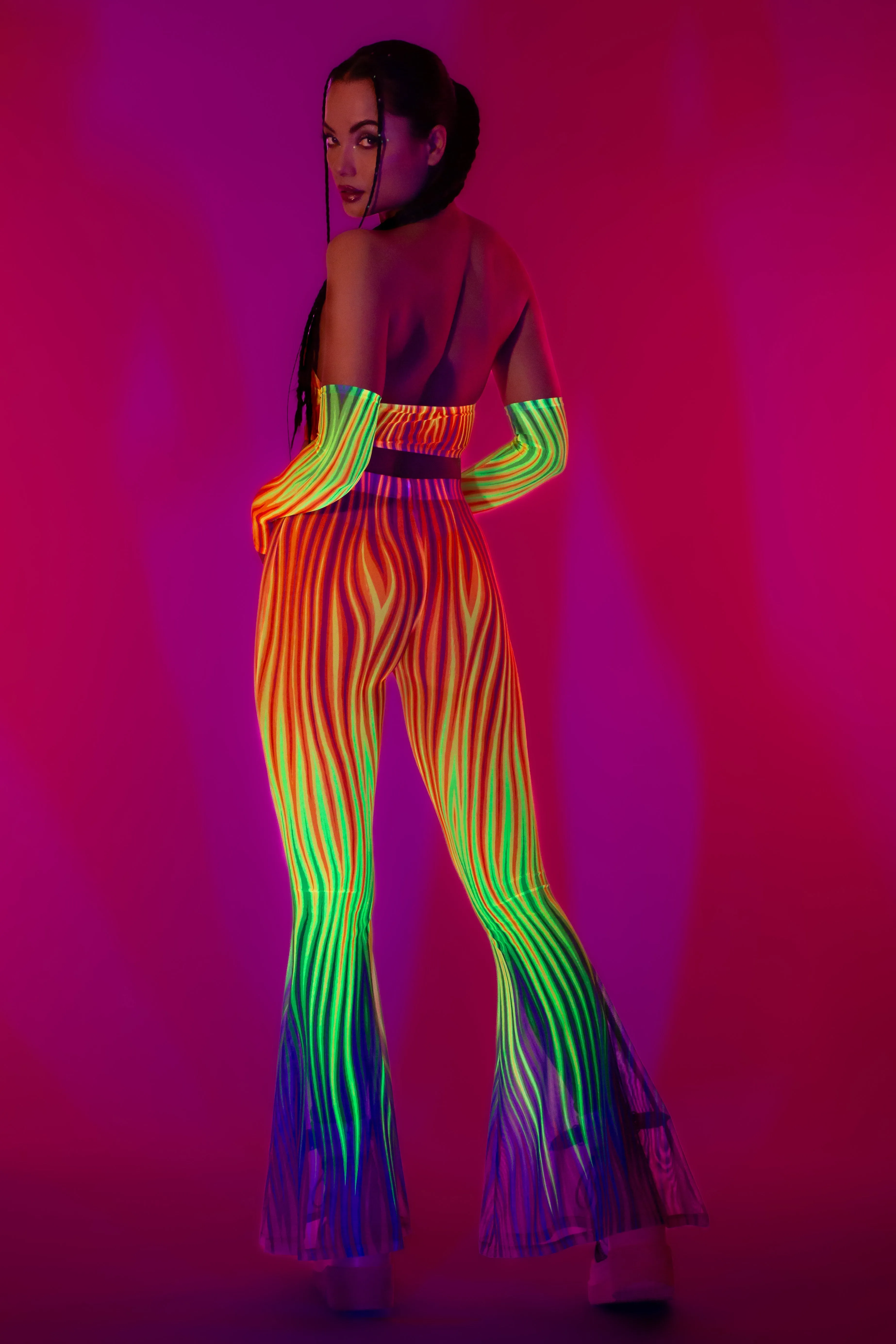 Neon Rainbow Flame Criss Cross Mesh Top