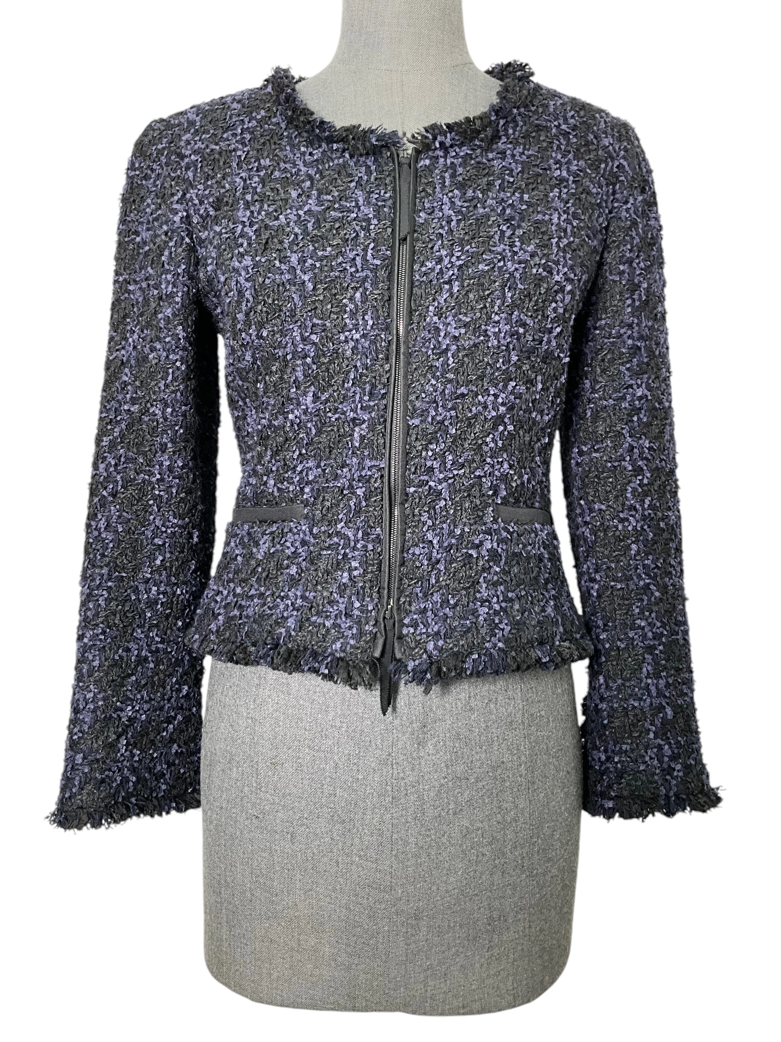 Oscar de la Renta Ribbon Tweed Zip Up Jacket Size S