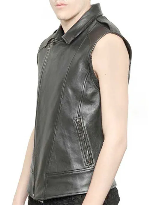 Premium Men’s Black Leather Biker Vest