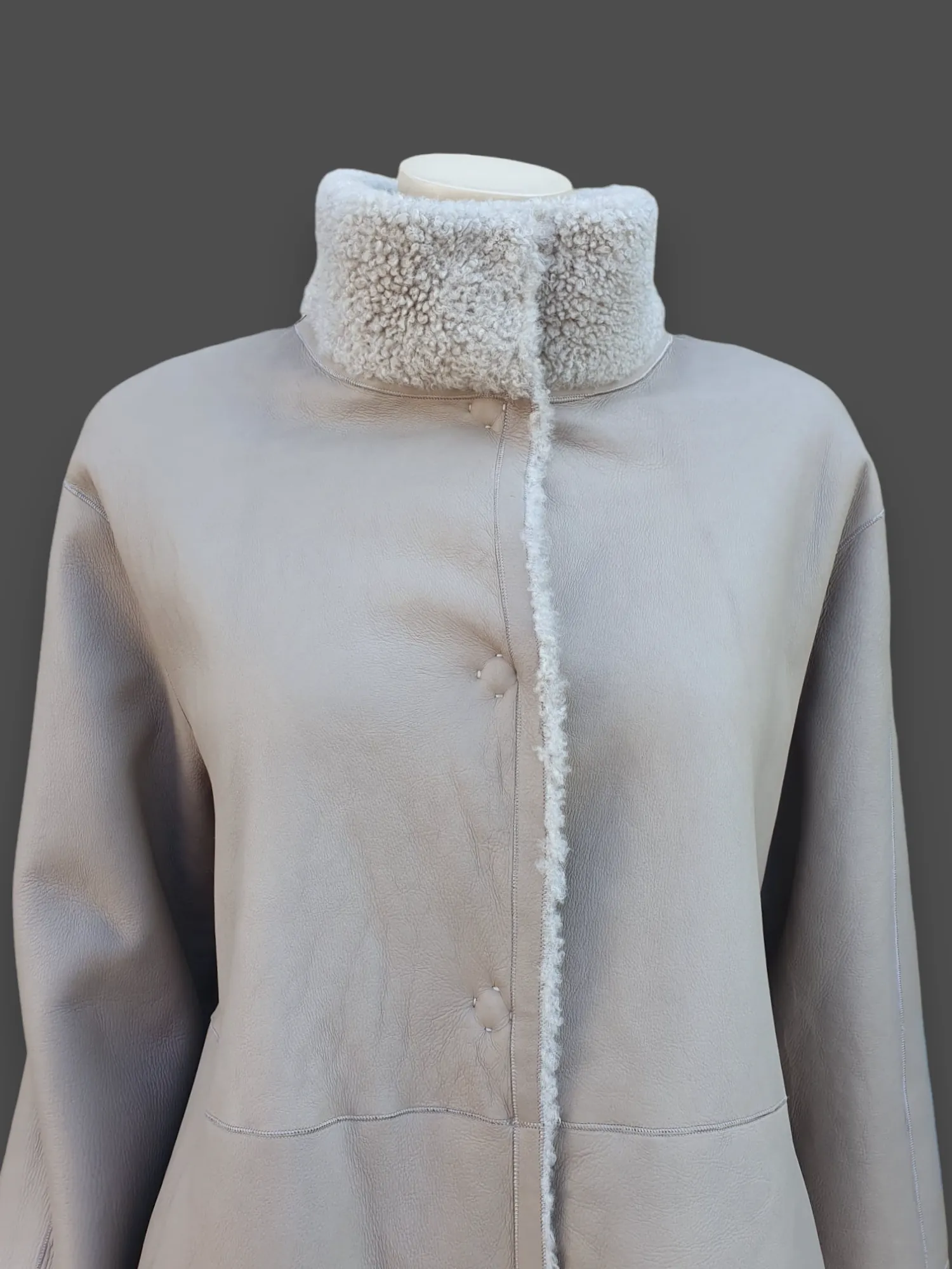 "Suprema" Sand Merino Shearling Jacket w/ Reversible Leather - Size 44