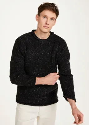 Raheen Tweed Roll Neck Mens Sweater | Black