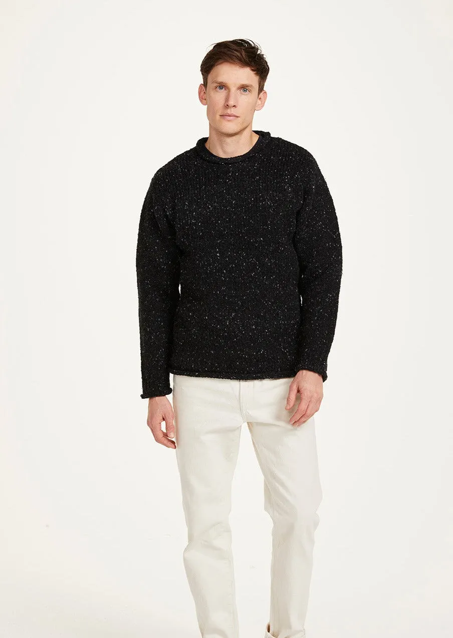 Raheen Tweed Roll Neck Mens Sweater | Black