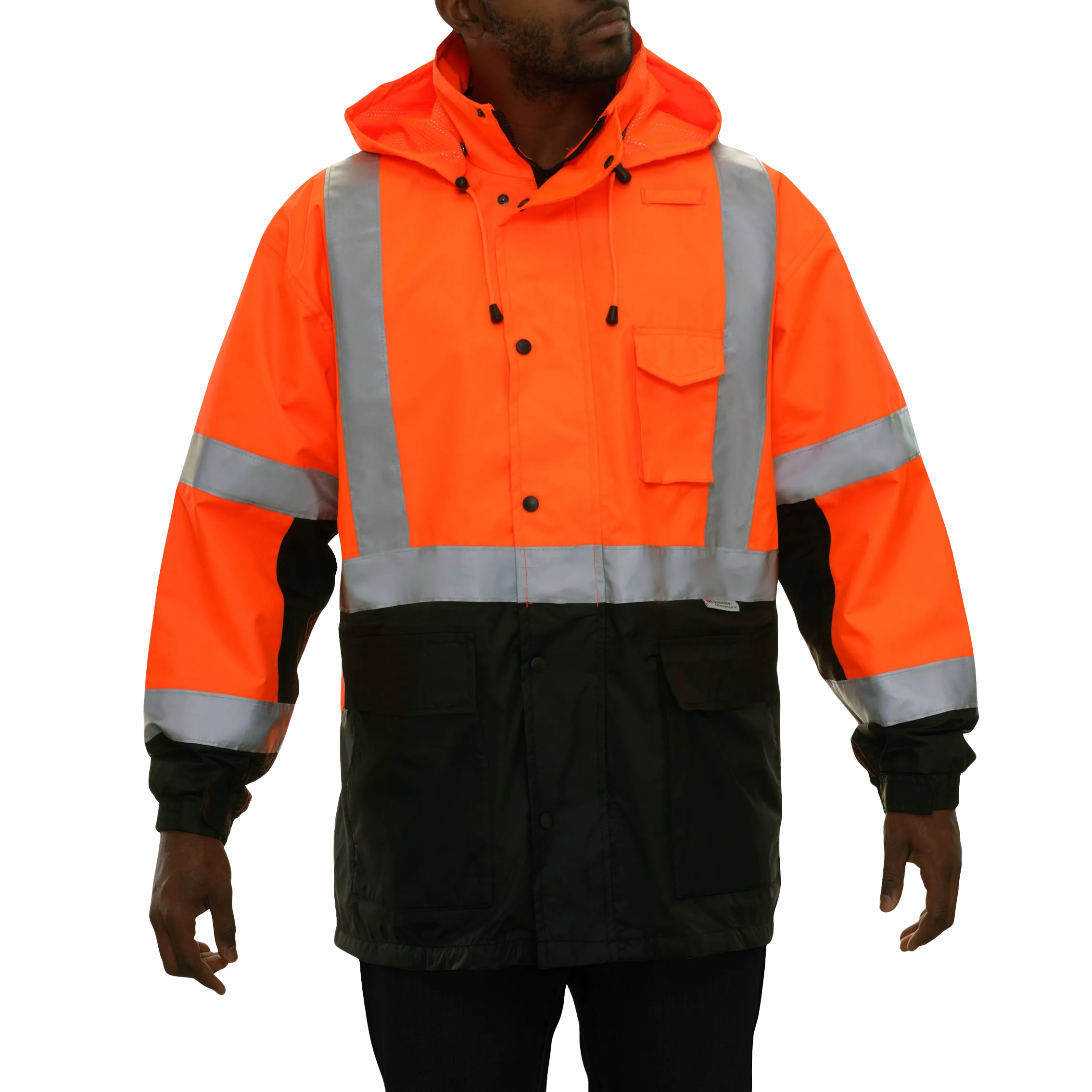 Safety Jacket Hi Vis Parka Breathable Waterproof Hooded 2-Tone Orange