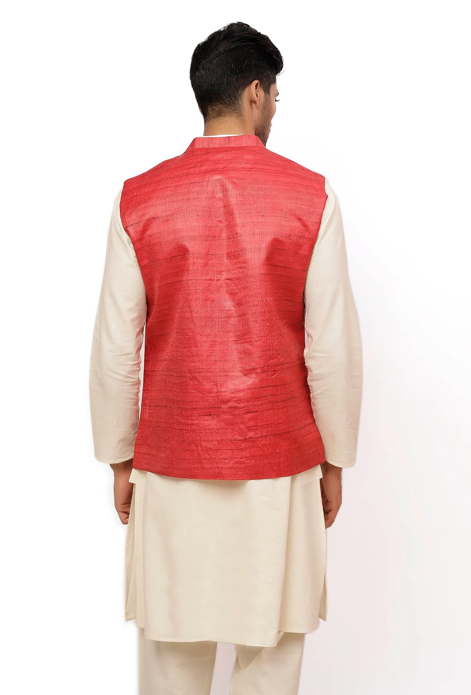 Scarlet Red Matka Silk Nehru Jacket