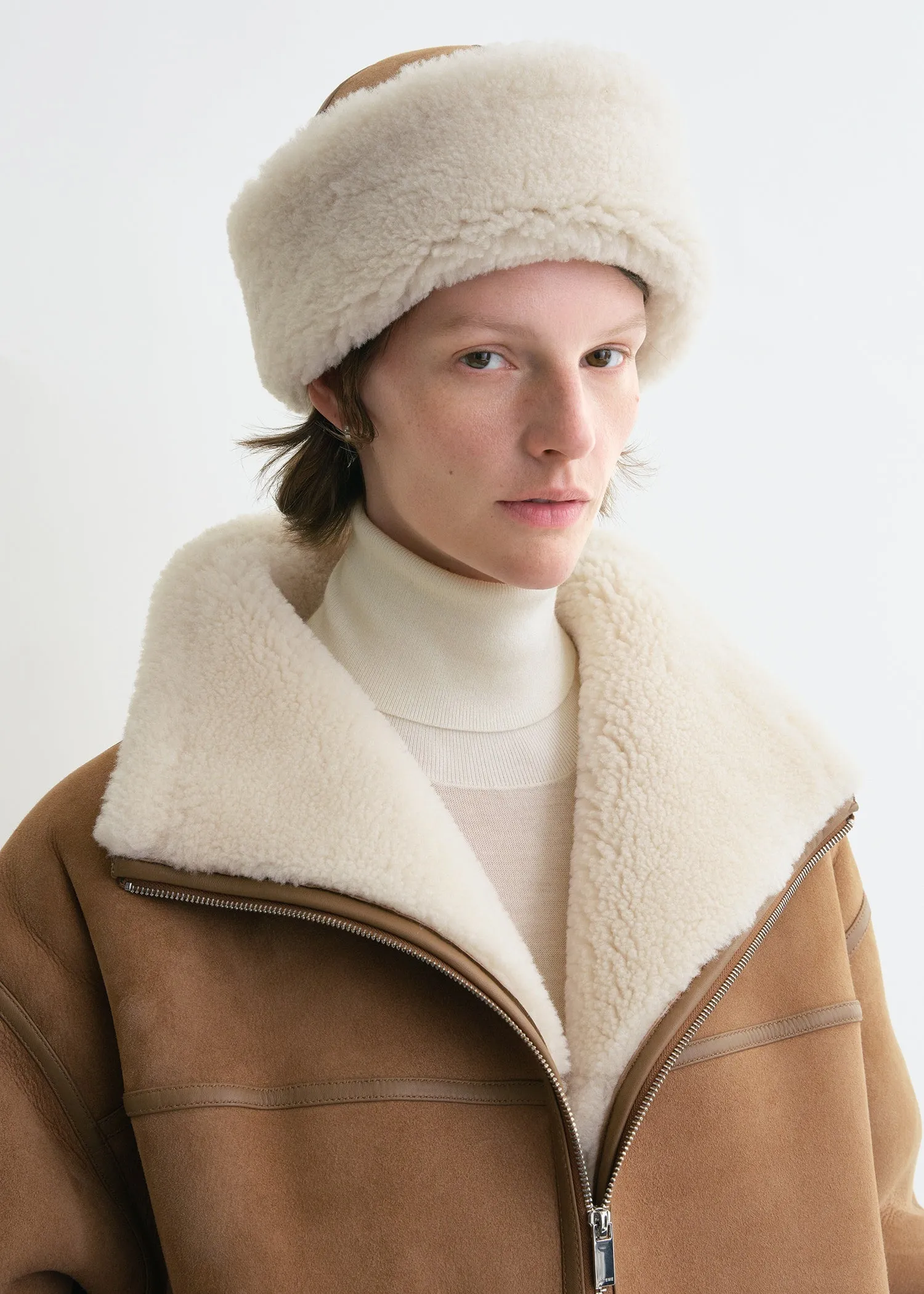 Shearling winter hat biscuit