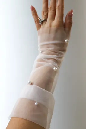 Short Pearl Fingerless Wedding Gloves