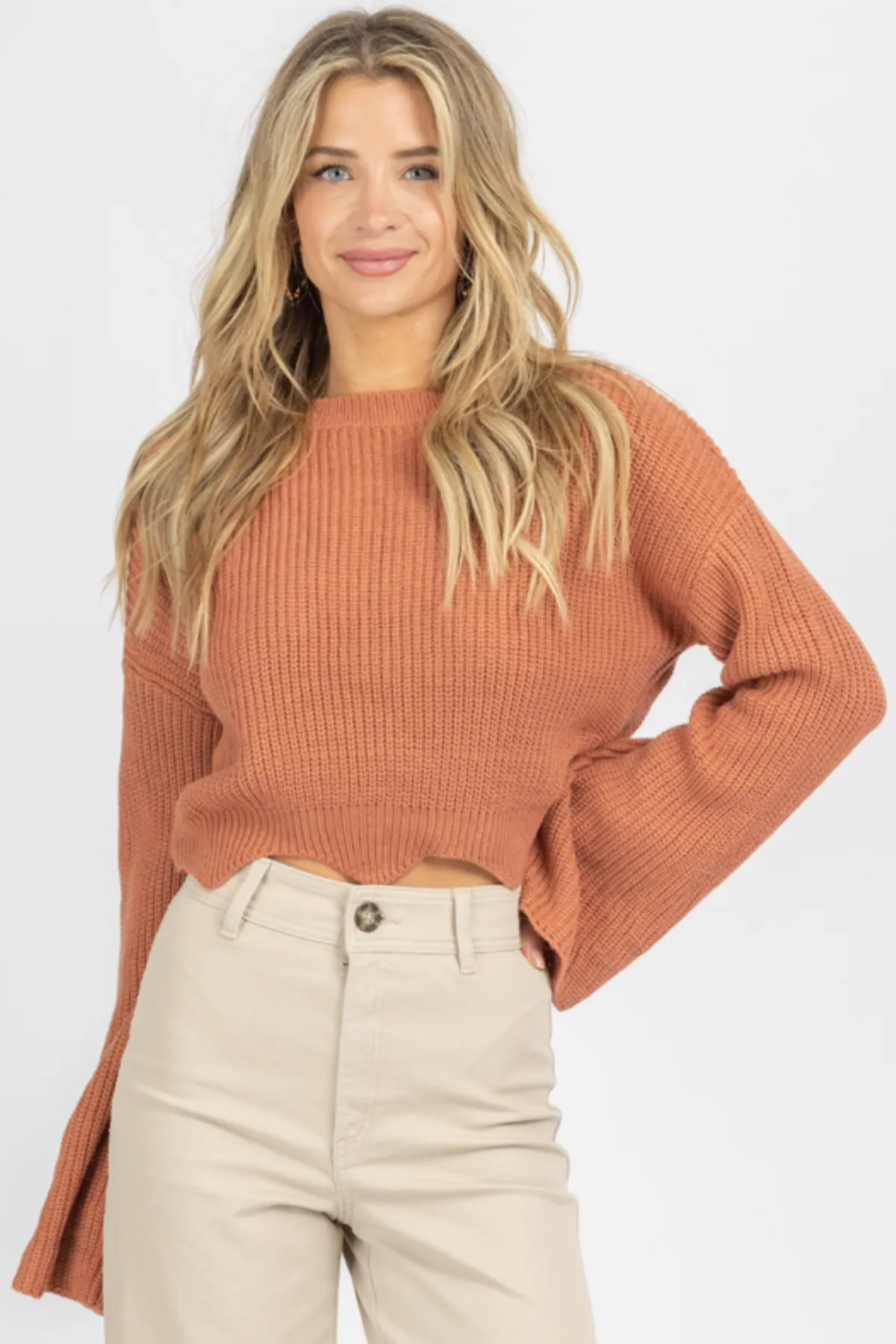 SIENNA BELL SLEEVE CROPPED SWEATER