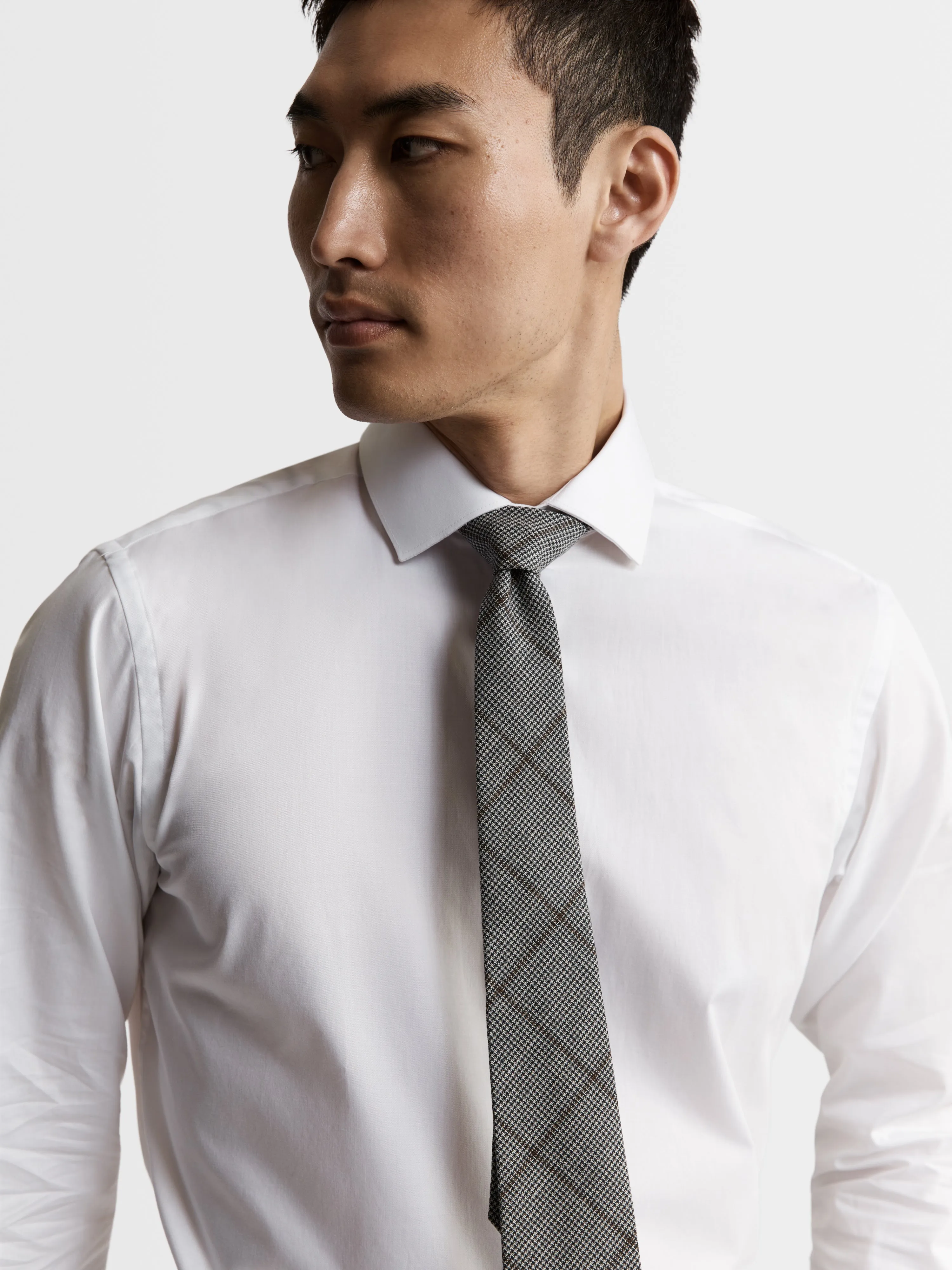 Slim Grey and Brown Check Wool Blend Tie