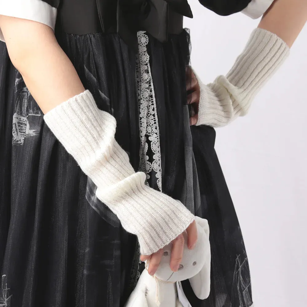 Sohiwoo Winter Women's Knitted Fingerless Arm Sleeves Gothic Style Striped Arm Warmers Girls Harajuku Y2K Fashion Wrist Gloves