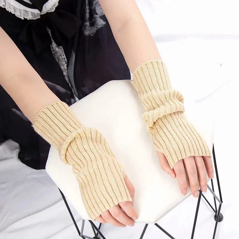 Sohiwoo Winter Women's Knitted Fingerless Arm Sleeves Gothic Style Striped Arm Warmers Girls Harajuku Y2K Fashion Wrist Gloves