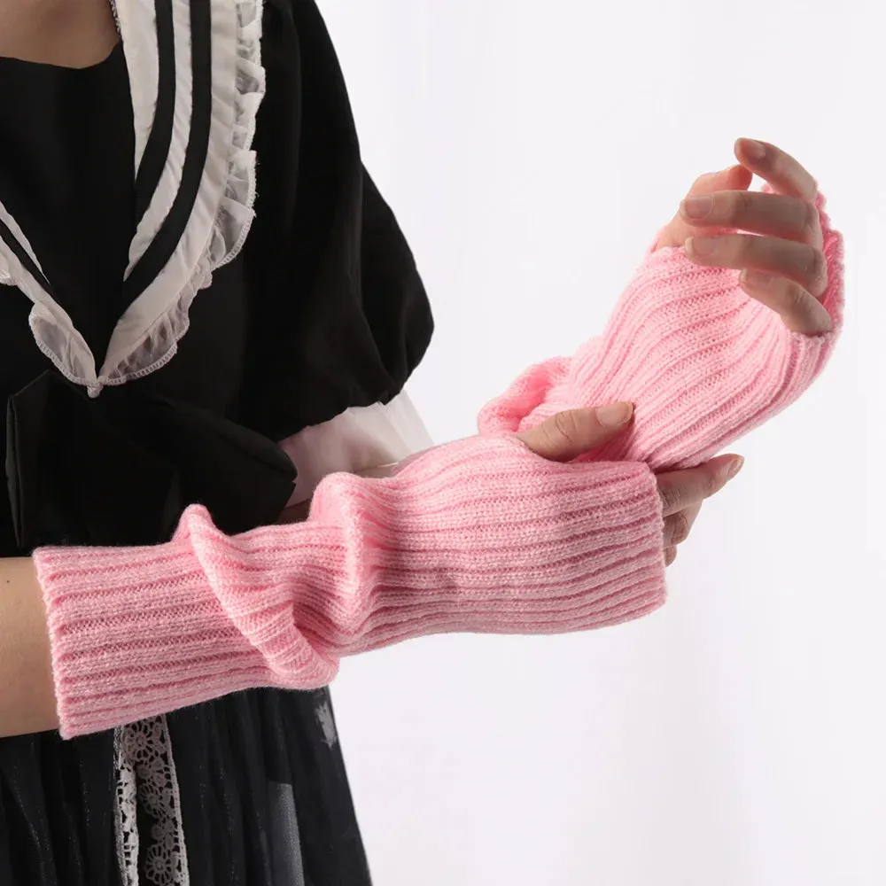 Sohiwoo Winter Women's Knitted Fingerless Arm Sleeves Gothic Style Striped Arm Warmers Girls Harajuku Y2K Fashion Wrist Gloves