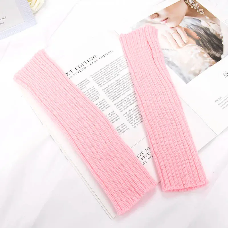 Sohiwoo Winter Women's Knitted Fingerless Arm Sleeves Gothic Style Striped Arm Warmers Girls Harajuku Y2K Fashion Wrist Gloves