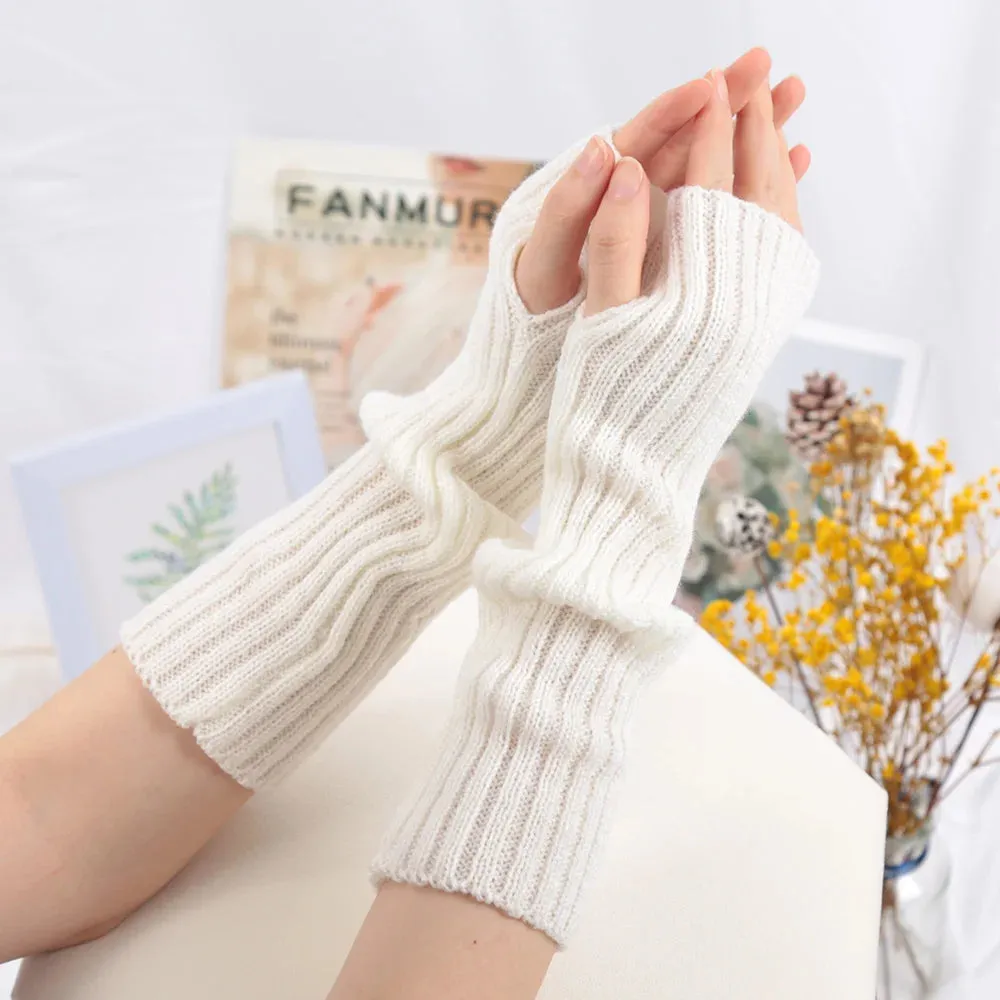 Sohiwoo Winter Women's Knitted Fingerless Arm Sleeves Gothic Style Striped Arm Warmers Girls Harajuku Y2K Fashion Wrist Gloves