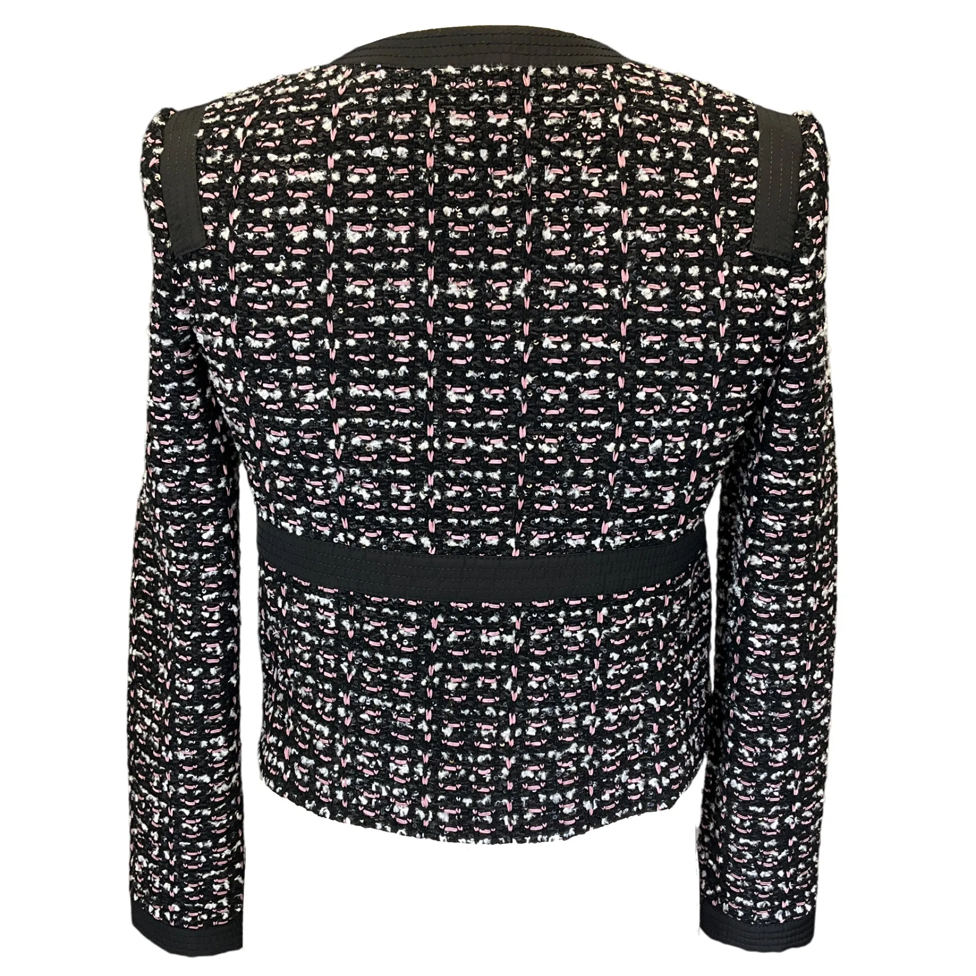 St. John Black / White / Pink 2023 Sequined Full Zip Tweed Jacket