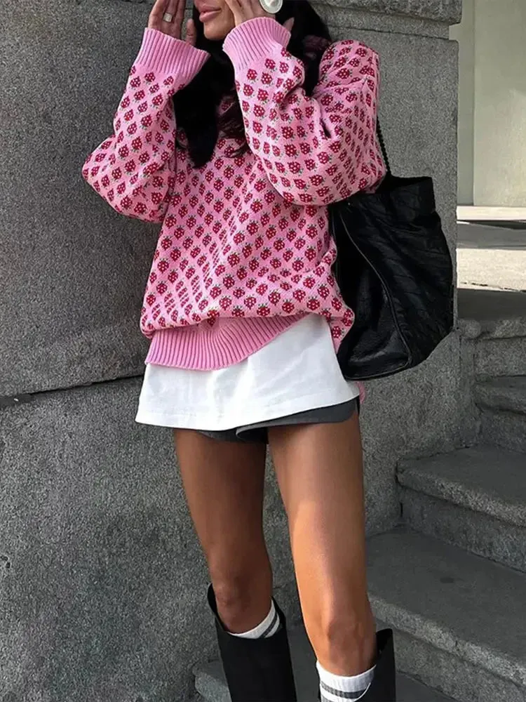 Strawberry Knit Oversized Sweater for Women