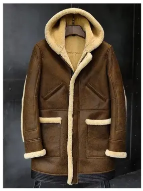 Stylish and Warm Hooded Sheepskin Shearling Leather Jacket