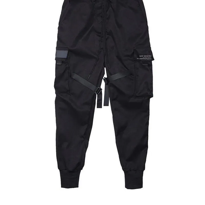 Stylish Ribbons Harem Joggers for Men - Trendy Cargo Pants with Pockets, Perfect for Hip Hop & Streetwear Fashion 2024