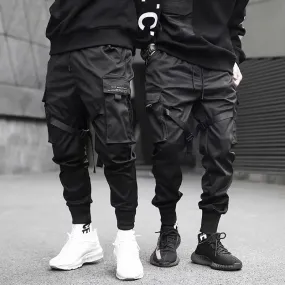 Stylish Ribbons Harem Joggers for Men - Trendy Cargo Pants with Pockets, Perfect for Hip Hop & Streetwear Fashion 2024