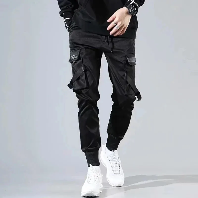 Stylish Ribbons Harem Joggers for Men - Trendy Cargo Pants with Pockets, Perfect for Hip Hop & Streetwear Fashion 2024