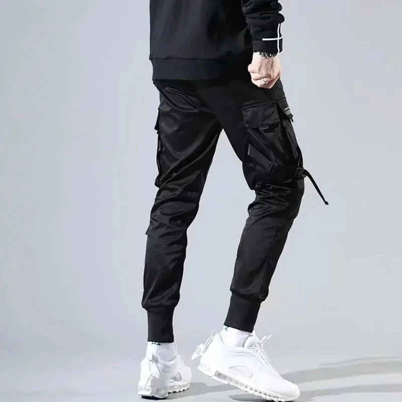 Stylish Ribbons Harem Joggers for Men - Trendy Cargo Pants with Pockets, Perfect for Hip Hop & Streetwear Fashion 2024